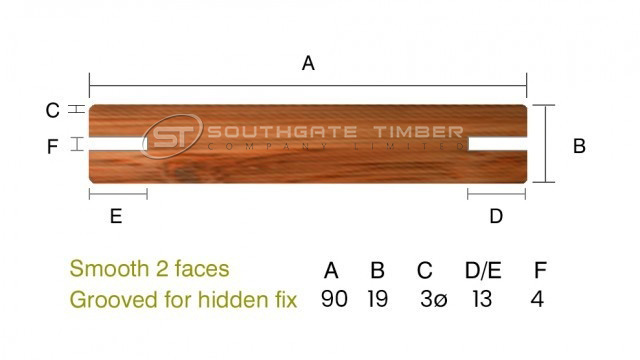 IPE 19 x 90mm smooth 2 faces grooved for hidden fix 1st grade