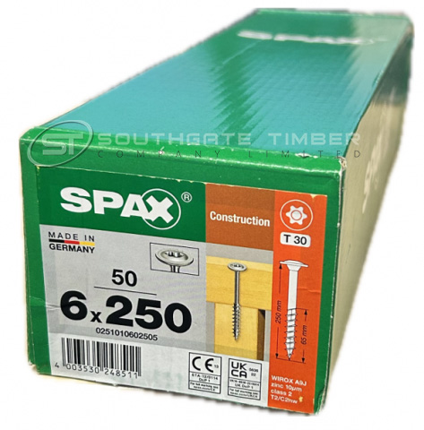 Spax WIROX 6.0 x 250mm x 50 box construction screw