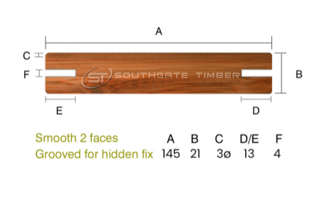 Jatoba 21 x 145mm Smooth 2 sides - Grooved for hidden fix - 1st Grade