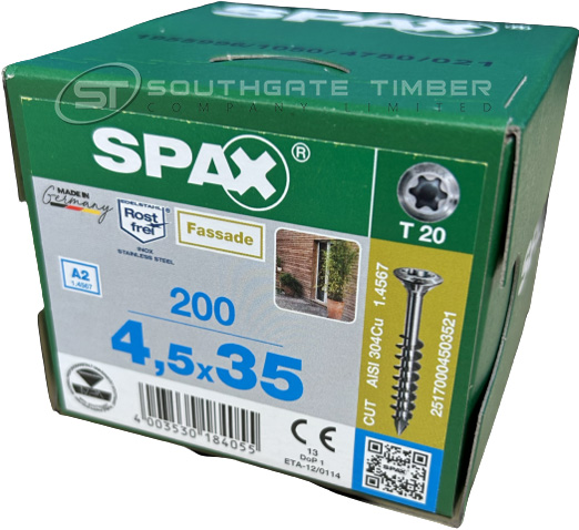 Spax Stainless 4.5 x 35mm x 200 box facade screw