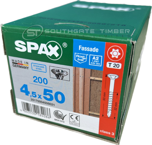 Spax Stainless 4.5 x 50mm x 200 box facade screw