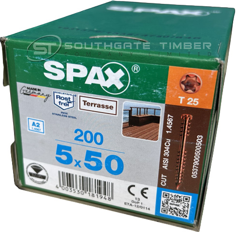 Spax Stainless Antique finish 5.0 x 50mm x 200 Box decking screw