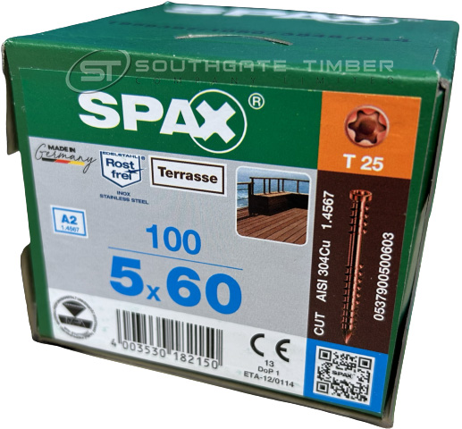 Spax Stainless Antique finish 5.0 x 60mm x 100 box decking screw