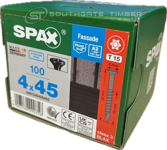 Spax Stainless BLAX 4.0 x 45mm x 100 box facade screw