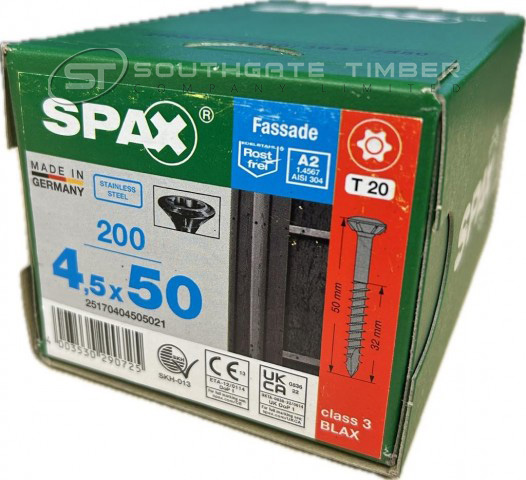 Spax Stainless BLAX 4.5 x 50mm x 200 box facade screw