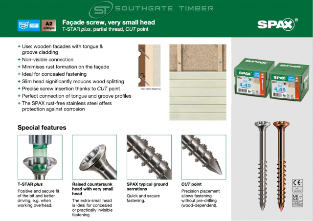 Spax Stainless 4.0 x 40mm x 100 box facade screw