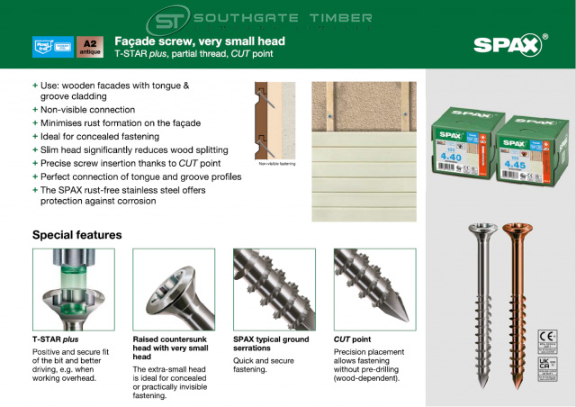 Spax Stainless 4.0 x 45mm x 100 box facade screw