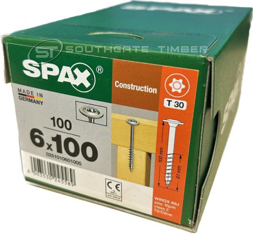 Spax WIROX 6.0 x 100mm x 100 box construction screw
