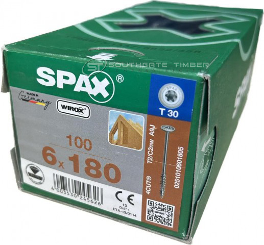 Spax WIROX 6.0 x 180mm x 100 box construction screw