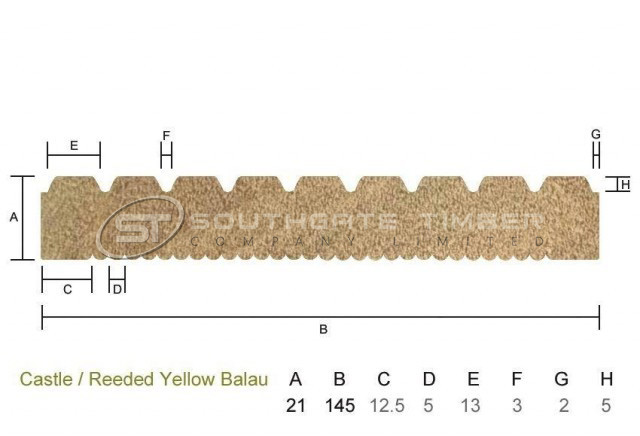 Yellow Balau 21 x 145mm Castle/Reeded